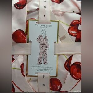 Victoria's Secret Red Cherry Satin Long Pajama Set